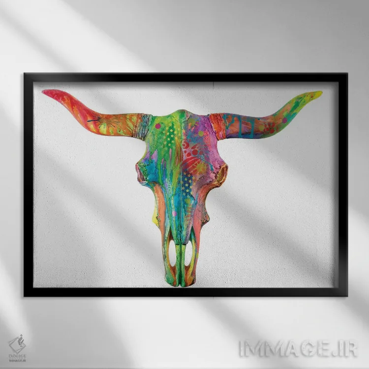 تابلو نیمتنه گاو شاخدراز اثر باور روسو - نمای قابدار مشکی