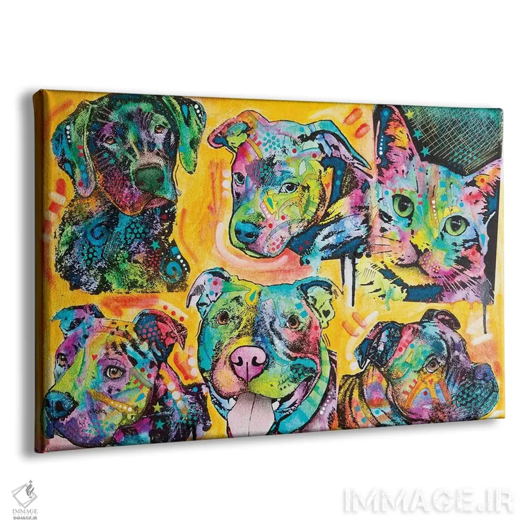 تابلو پنج سگ و یک گربه اثر باور روسو - نمای پرسپکتیو محصول