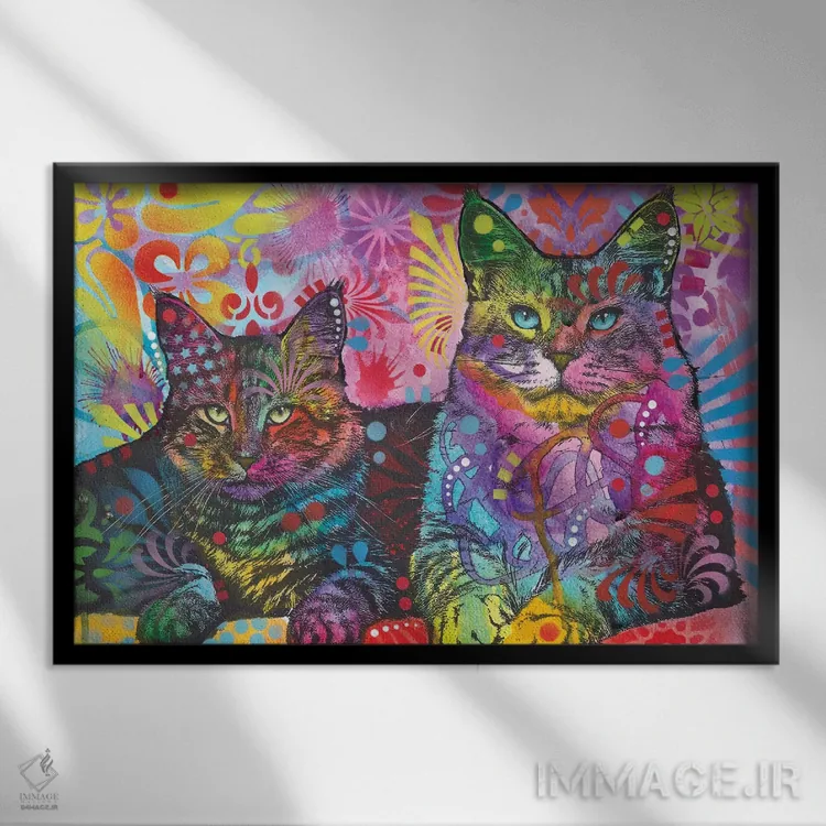 تابلو دو گربه اثر باور روسو - نمای قابدار مشکی