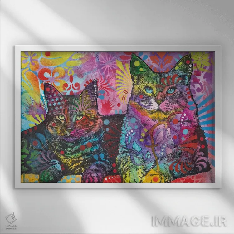 تابلو دو گربه اثر باور روسو - نمای قابدار سفید