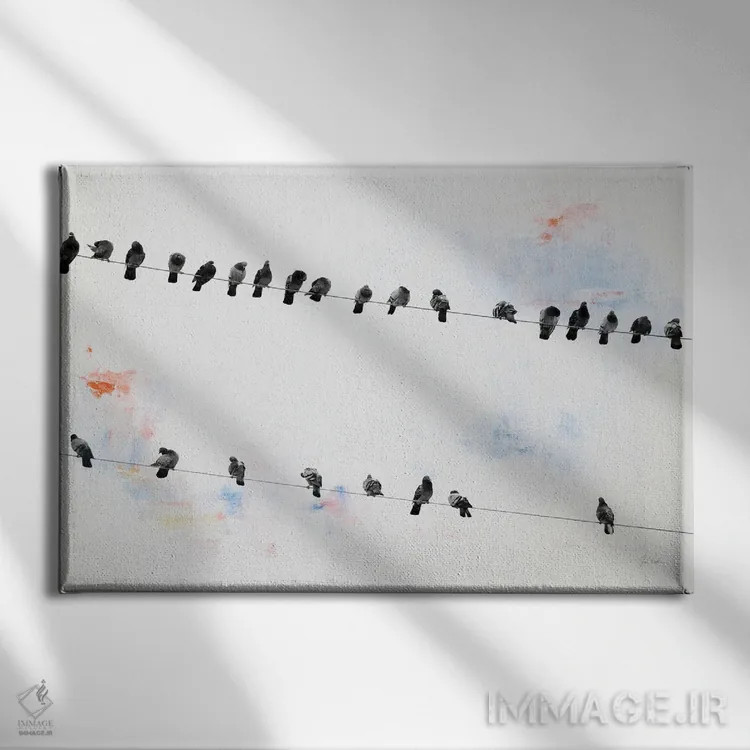 تابلو پرندگان روی سیم اثر دبورا رِوِل - نمای روبهرو روی دیوار