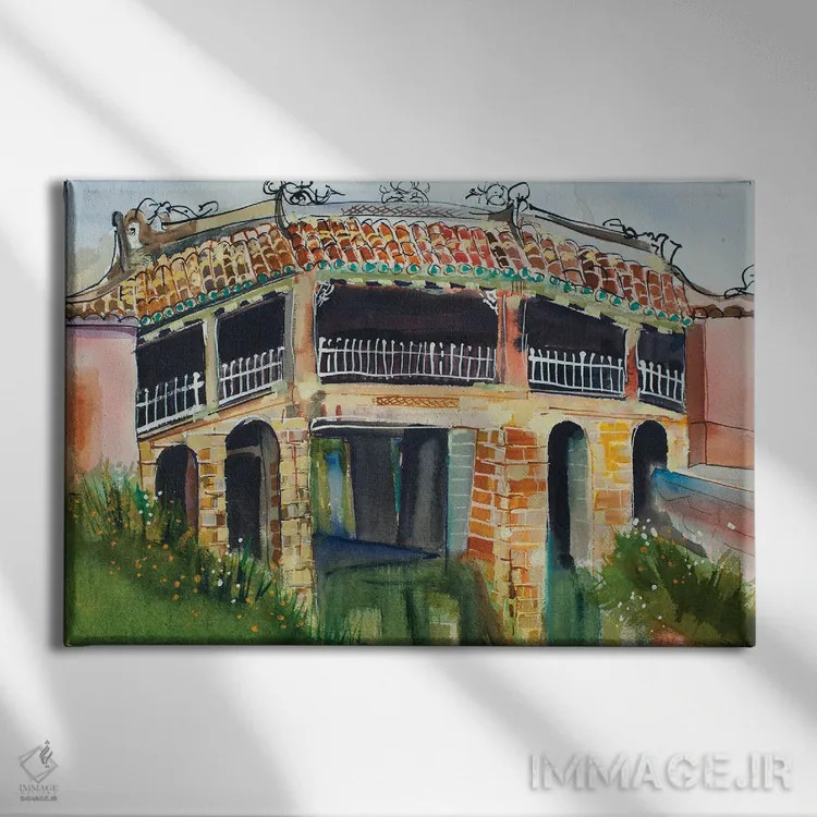 تابلو پل ژاپنی هوئی آن (ویتنام) اثر هلن دوبروویچ - نمای روبهرو روی دیوار