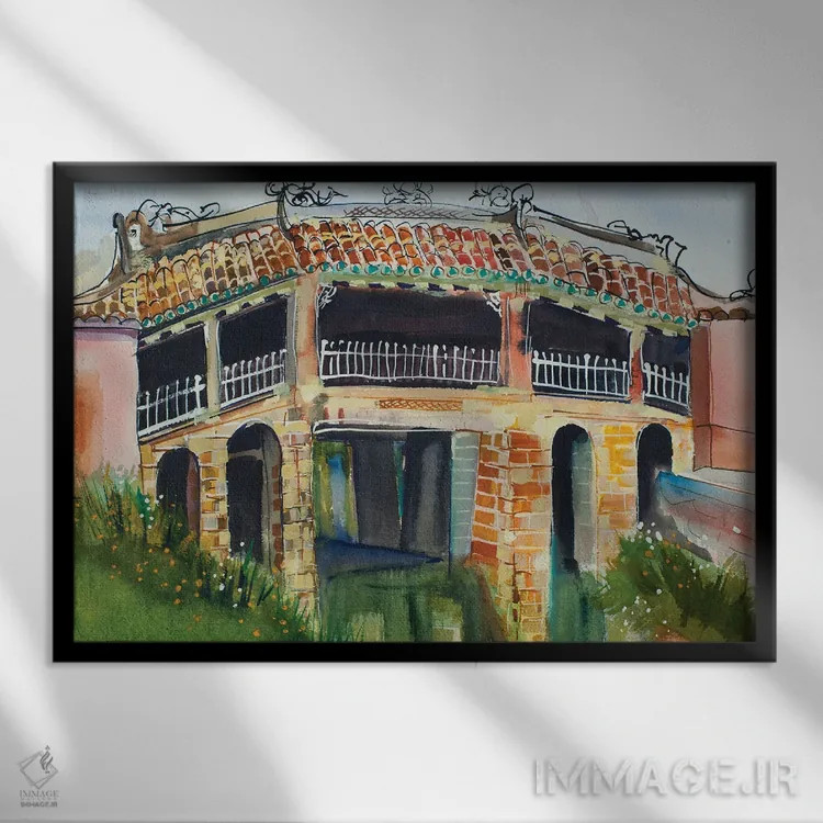 تابلو پل ژاپنی هوئی آن (ویتنام) اثر هلن دوبروویچ - نمای قابدار مشکی