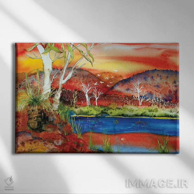 تابلو غروب سرخ اثر هلن دوبروویچ - نمای روبهرو روی دیوار