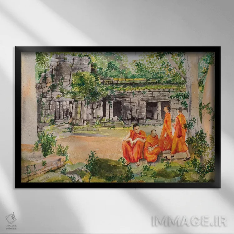 تابلو گردهمایی راهبان اثر هلن دوبروویچ - نمای قابدار مشکی