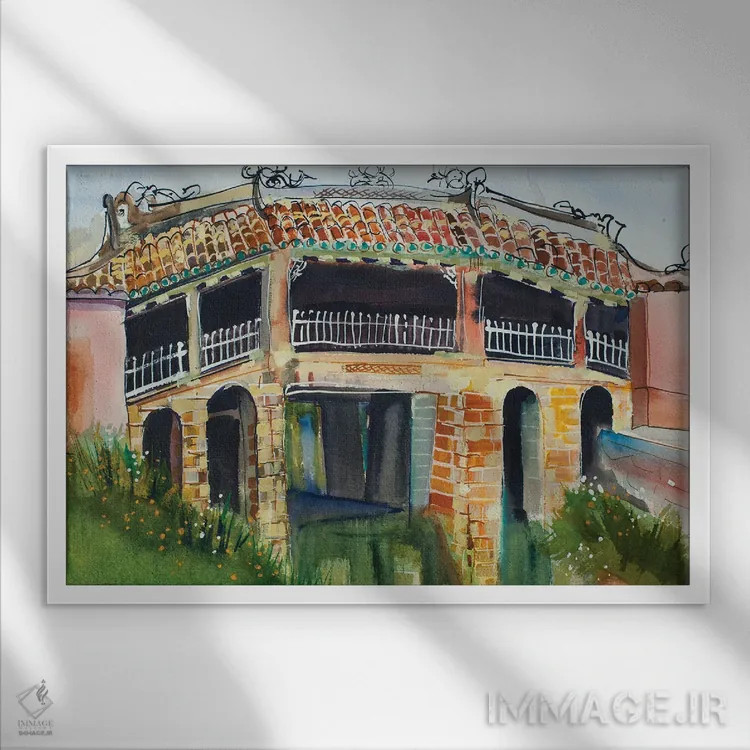 تابلو پل ژاپنی هوئی آن (ویتنام) اثر هلن دوبروویچ - نمای قابدار سفید