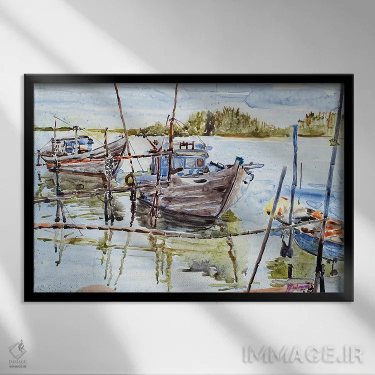 تابلو قایقهای رودخانهای هوئی آن اثر هلن دوبروویچ - نمای قابدار مشکی