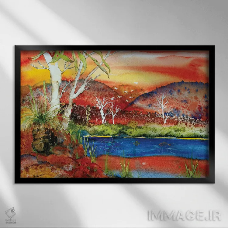 تابلو غروب سرخ اثر هلن دوبروویچ - نمای قابدار مشکی