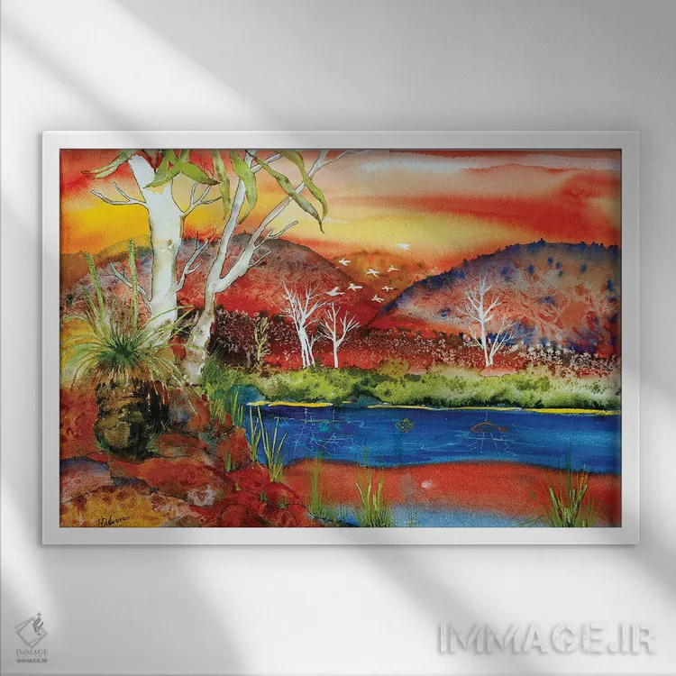 تابلو غروب سرخ اثر هلن دوبروویچ - نمای قابدار سفید