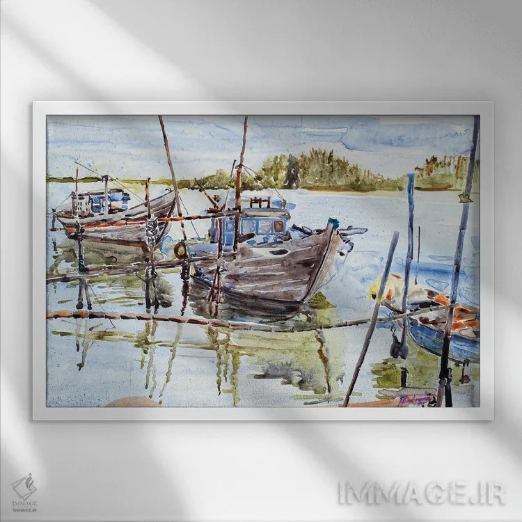 تابلو قایقهای رودخانهای هوئی آن اثر هلن دوبروویچ - نمای قابدار سفید