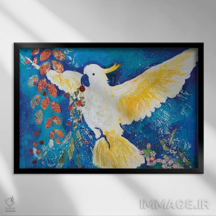تابلو کوکاتوی زندگی خوب (کوکاتو نوعی پرنده) اثر هلن دوبروویچ - نمای قابدار مشکی
