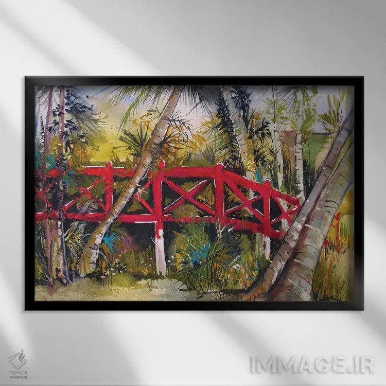 تابلو پل قرمز اثر هلن دوبروویچ - نمای قابدار مشکی