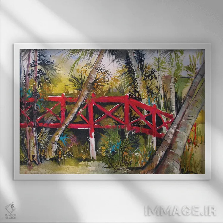 تابلو پل قرمز اثر هلن دوبروویچ - نمای قابدار سفید