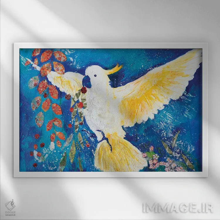 تابلو کوکاتوی زندگی خوب (کوکاتو نوعی پرنده) اثر هلن دوبروویچ - نمای قابدار سفید