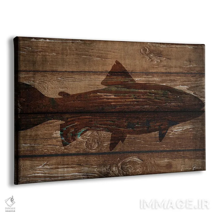 تابلو سیلوئت ماهی روی چوب اثر دنیس براون - نمای پرسپکتیو محصول