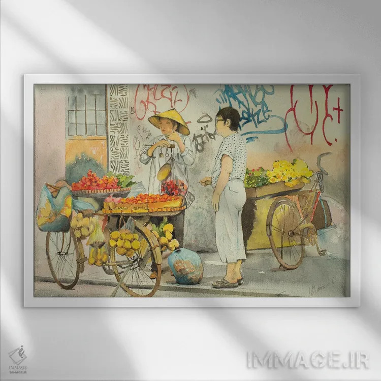 تابلو میوهفروش اثر هلن دوبروویچ - نمای قابدار سفید