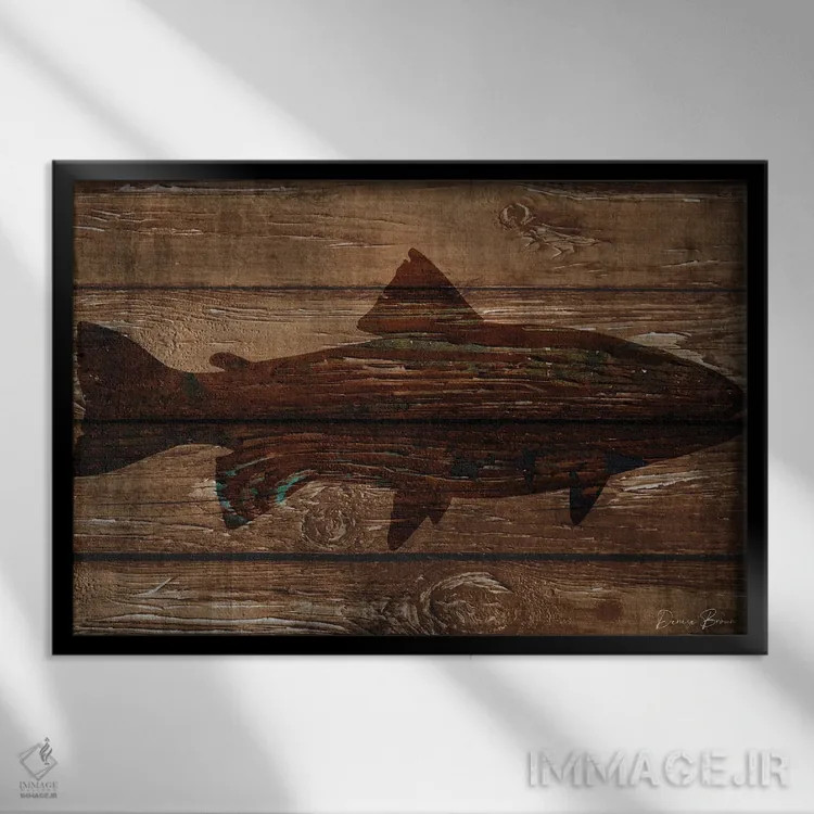 تابلو سیلوئت ماهی روی چوب اثر دنیس براون - نمای قابدار مشکی