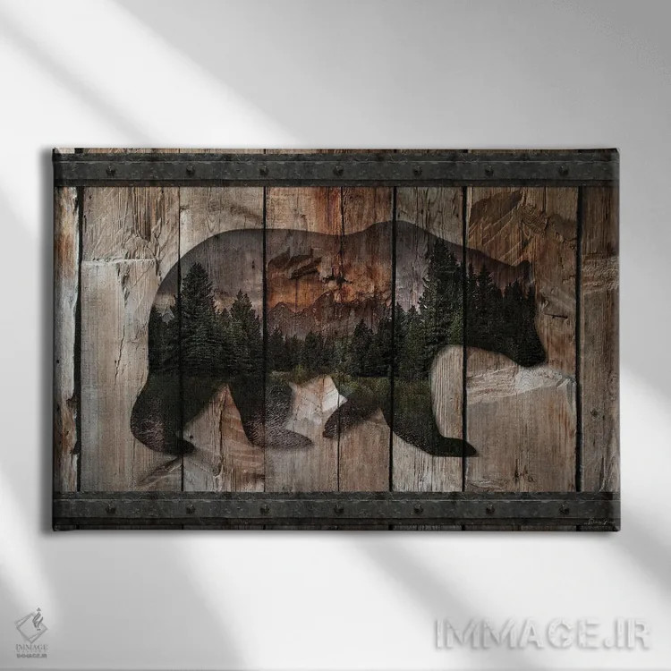 تابلو سیلوئت خرس کوهستان اثر دنیس براون - نمای روبهرو روی دیوار