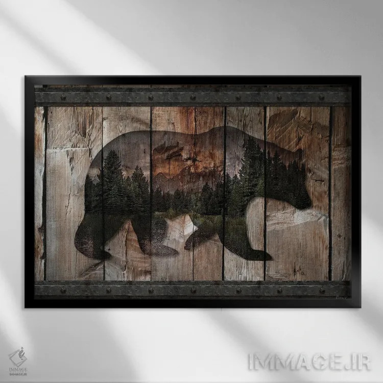 تابلو سیلوئت خرس کوهستان اثر دنیس براون - نمای قابدار مشکی