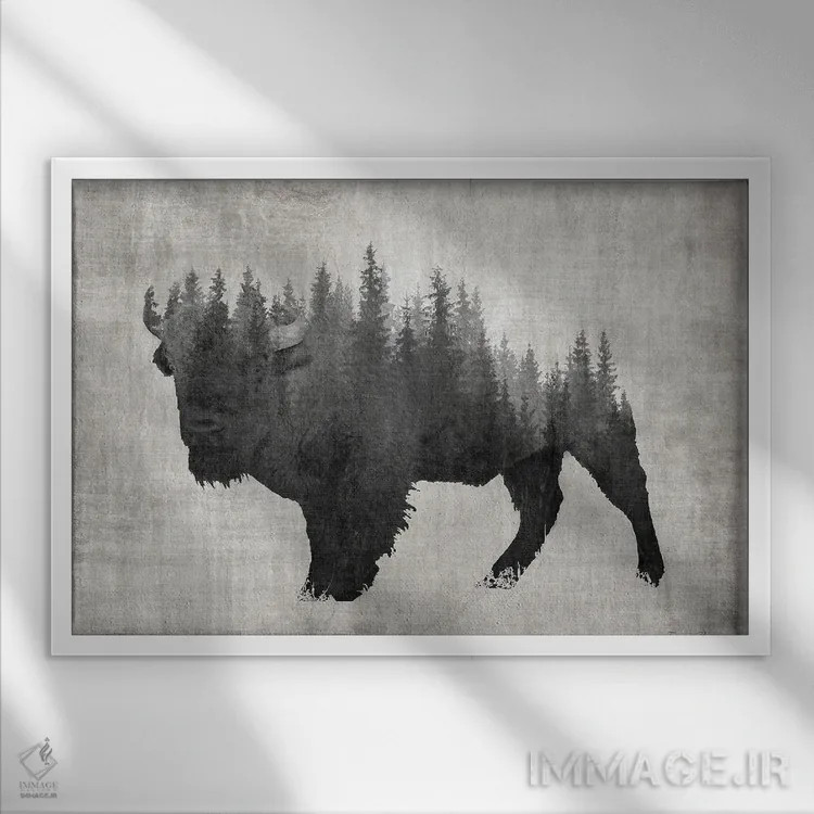 تابلو گاومیش کاج اثر دنیس براون - نمای قابدار سفید