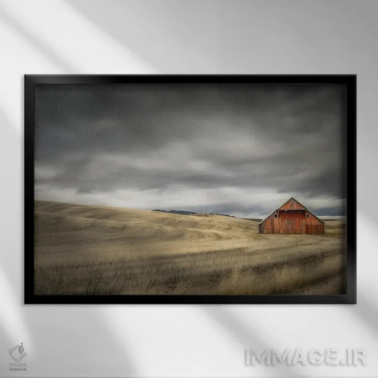 تابلو انبار قدیمی در مزرعهٔ زمستانی اثر دان شوارتز - نمای قابدار مشکی