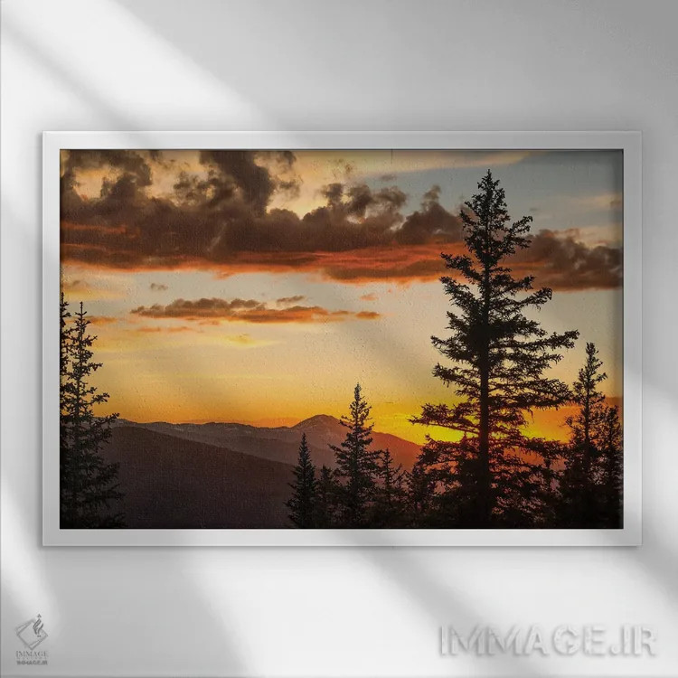 تابلو نور طلایی کوهستان اثر دان شوارتز - نمای قابدار سفید