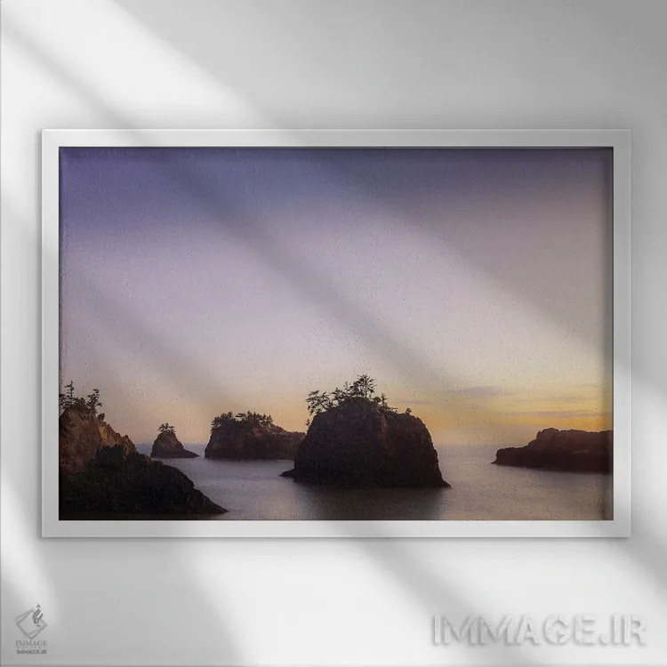 تابلو صخرههای دریایی در غروب آغازین پاییز اثر دان شوارتز - نمای قابدار سفید