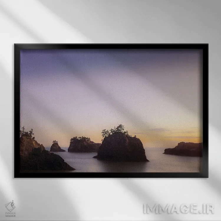 تابلو صخرههای دریایی در غروب آغازین پاییز اثر دان شوارتز - نمای قابدار مشکی