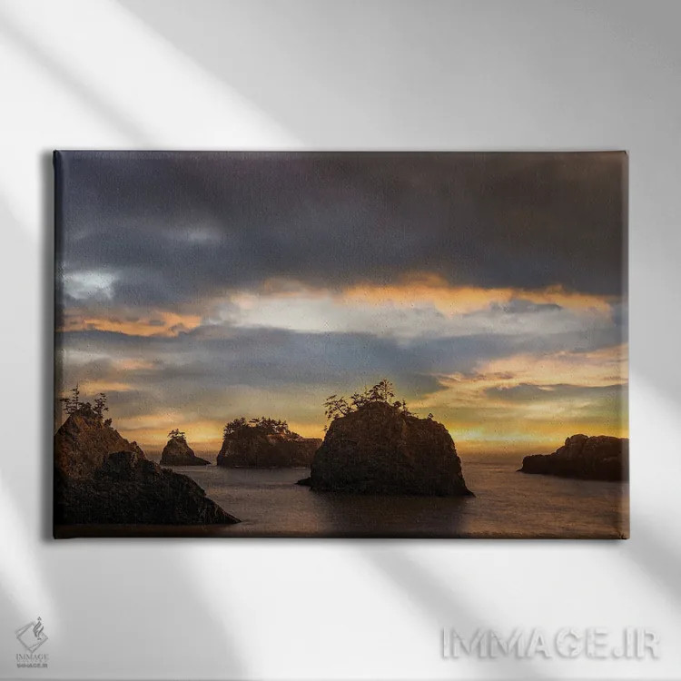 تابلو صخرههای دریایی در غروب آغازین پاییز ۲ اثر دان شوارتز - نمای روبهرو روی دیوار