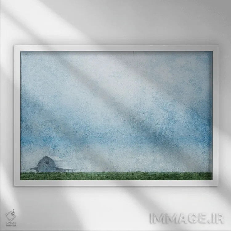 تابلو انبار آبی در مسیر روستایی اثر دان شوارتز - نمای قابدار سفید