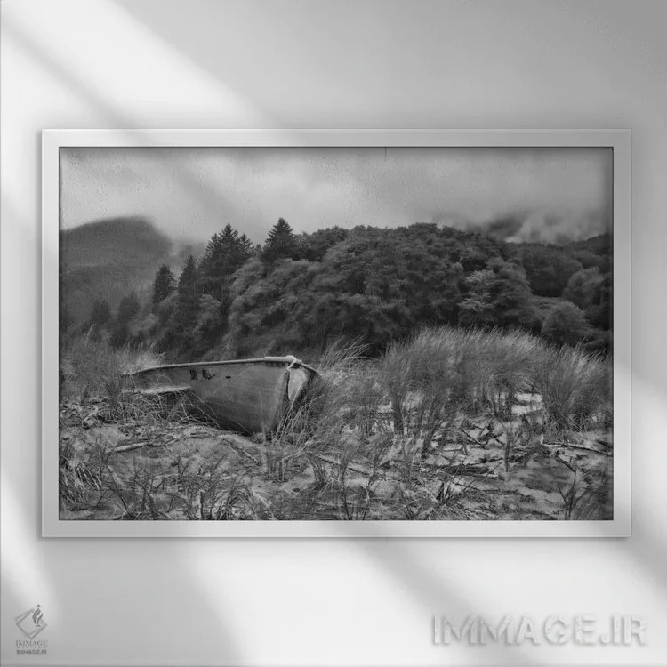 تابلو قایق به ساحل نشسته اثر دان شوارتز - نمای قابدار سفید