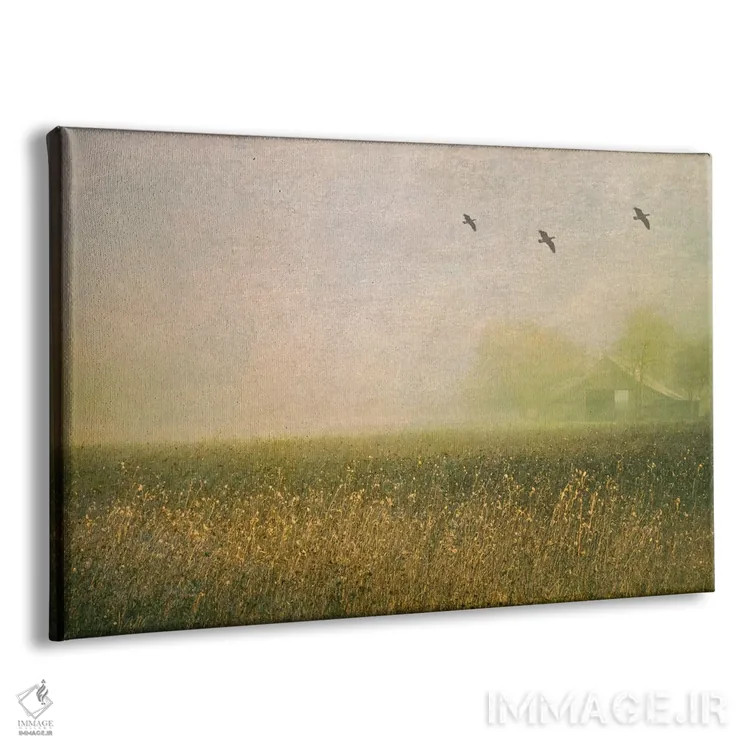 تابلو انبار مهآلود در میان گلهای آفتابگردان اثر دان شوارتز - نمای پرسپکتیو محصول