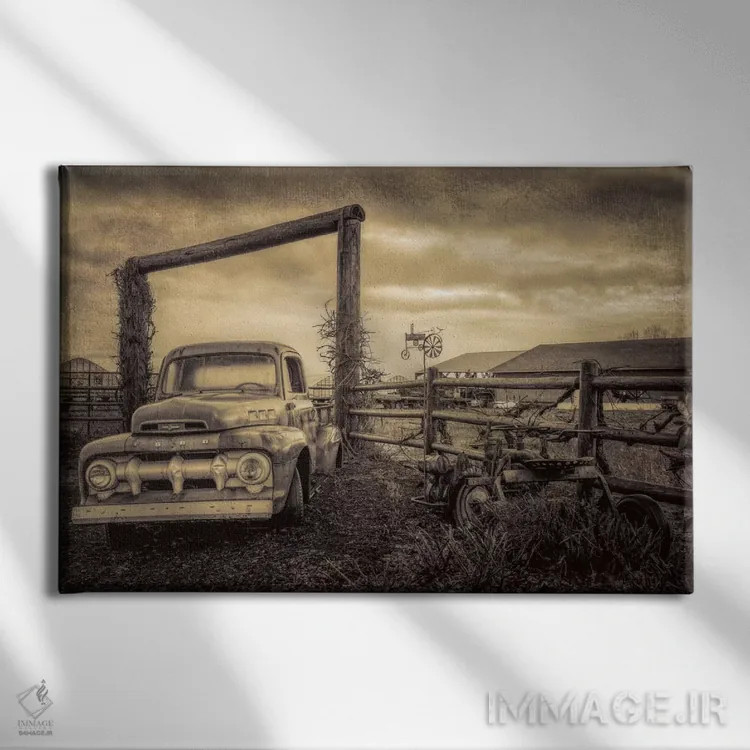 تابلو فورد قدیمی در مزرعه اثر دان شوارتز - نمای روبهرو روی دیوار