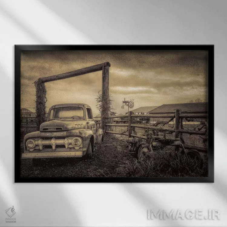 تابلو فورد قدیمی در مزرعه اثر دان شوارتز - نمای قابدار مشکی