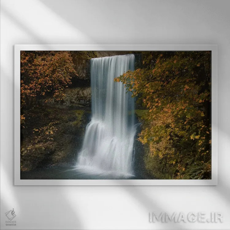 تابلو آبشار پاییزی اثر دان شوارتز - نمای قابدار سفید