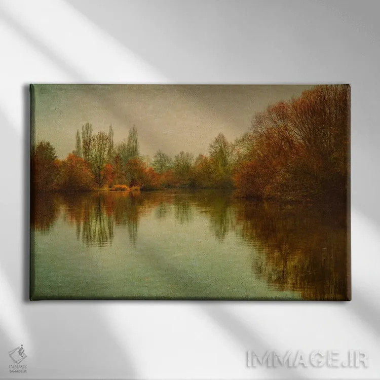 تابلو صبح پاییزی بر دریاچه اثر دان شوارتز - نمای روبهرو روی دیوار