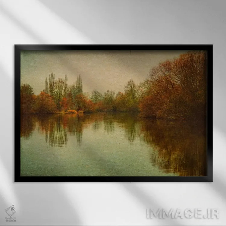 تابلو صبح پاییزی بر دریاچه اثر دان شوارتز - نمای قابدار مشکی
