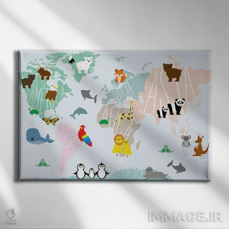 تابلو نقشه حیوانات اثر دنیلا سانتیاگو - نمای روبهرو روی دیوار
