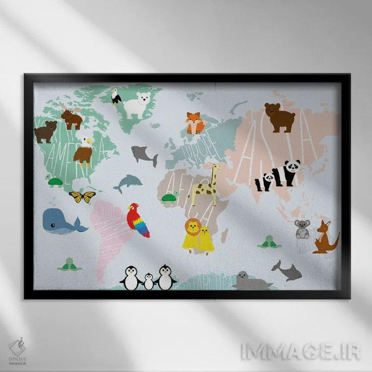 تابلو نقشه حیوانات اثر دنیلا سانتیاگو - نمای قابدار مشکی