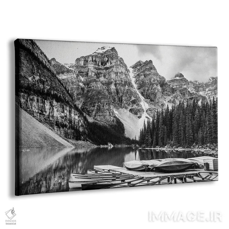 تابلو قایقهای کایاک در دریاچه مورن (سیاه و سفید) اثر دن اسپرول - نمای پرسپکتیو محصول