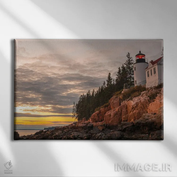 تابلو غروب فانوس دریایی بس هاربور اثر دن اسپرول - نمای روبهرو روی دیوار