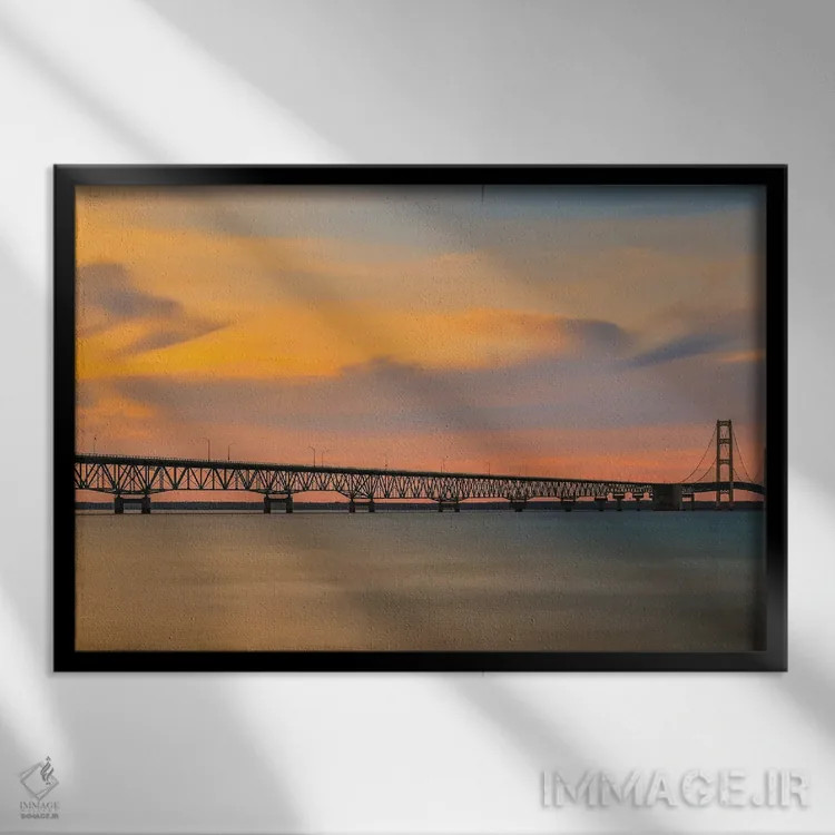 تابلو پانورامای غروب پل مکیناک اثر دن اسپرول - نمای قابدار مشکی