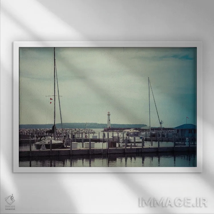 تابلو اسکله دریاچه میشیگان اثر دن اسپرول - نمای قابدار سفید