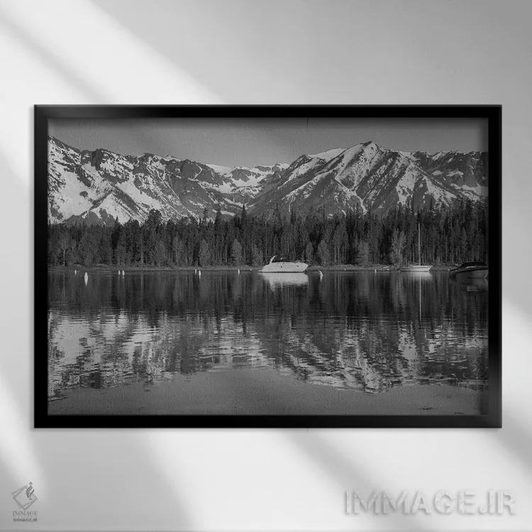 تابلو انعکاس کوهستان تتون (سیاه و سفید) اثر دن اسپرول - نمای قابدار مشکی