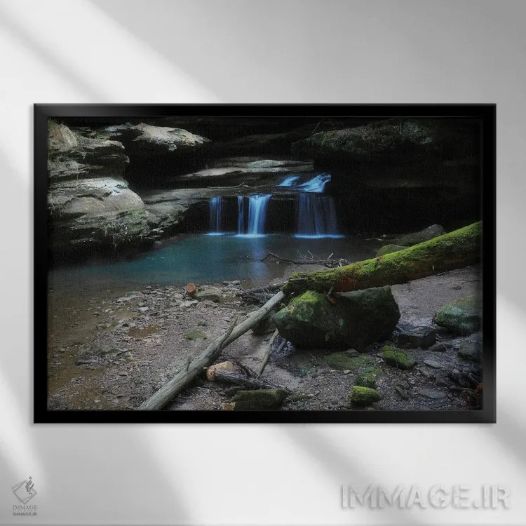 تابلو آبشار هاکینگ هیلز اثر دن اسپرول - نمای قابدار مشکی