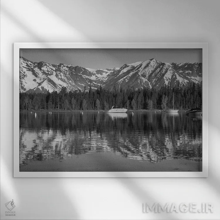 تابلو انعکاس کوهستان تتون (سیاه و سفید) اثر دن اسپرول - نمای قابدار سفید