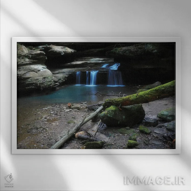 تابلو آبشار هاکینگ هیلز اثر دن اسپرول - نمای قابدار سفید