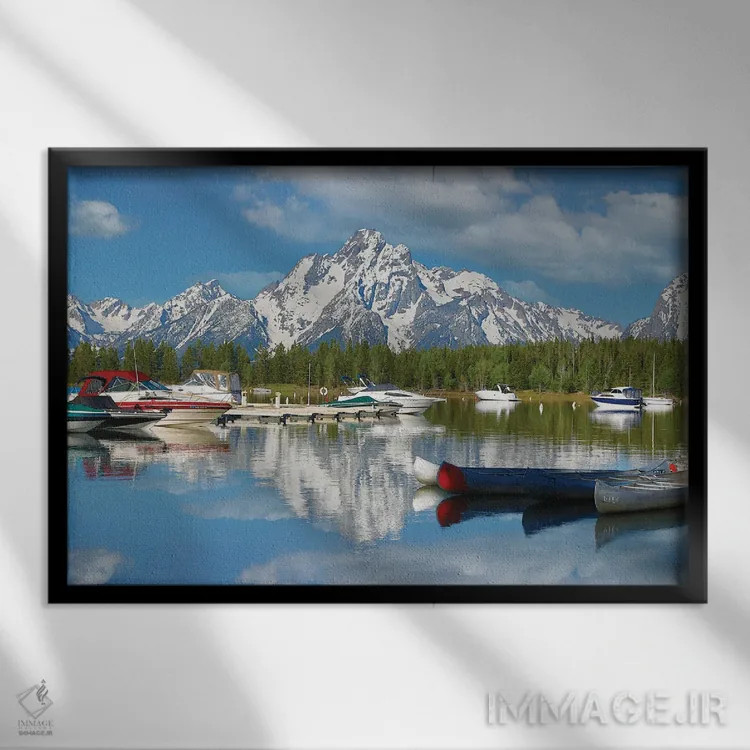 تابلو انعکاس دریاچه کوهستانی اثر دن اسپرول - نمای قابدار مشکی