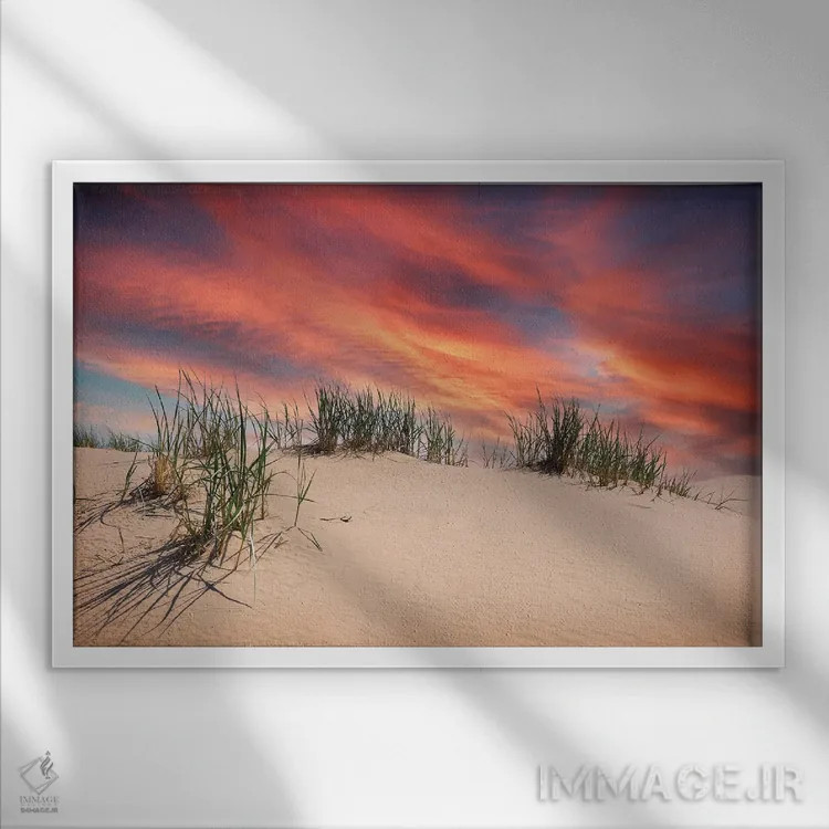 تابلو غروب تپههای شنی اثر دن اسپرول - نمای قابدار سفید