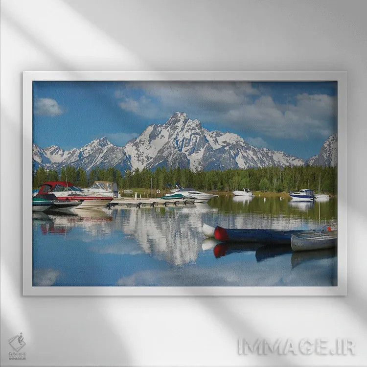 تابلو انعکاس دریاچه کوهستانی اثر دن اسپرول - نمای قابدار سفید